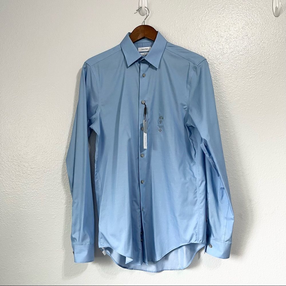 New Calvin Klein Slim Fit Non Iron Performance Dress Shirt Size M